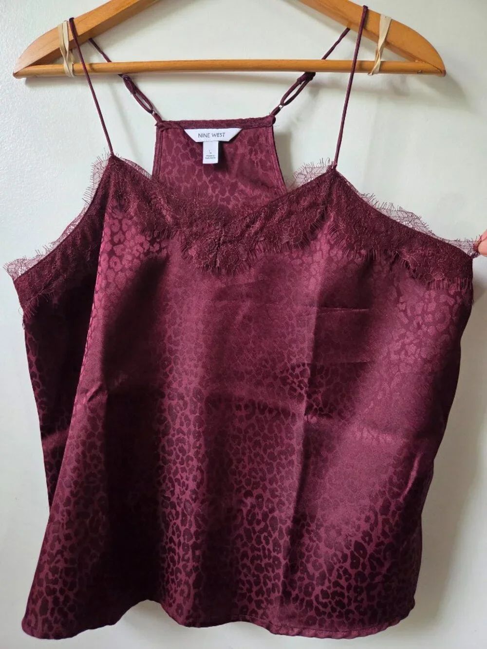 NWT NINE WEST ANIMAL PRINT MAROON LACED TANK TOP SIZE L
